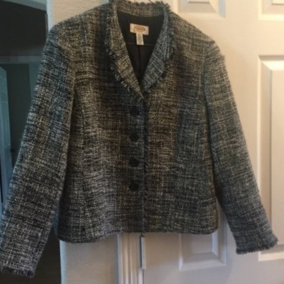 Talbots Wool Blazer Black White Tweed 10P - Picture 1 of 3